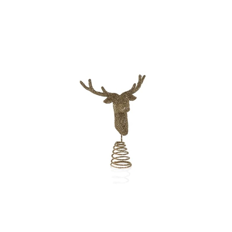 Gold Glilttered Deer Stag Reindeer Christmas Tree Topper