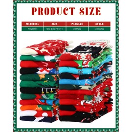 Suhine 24 Pairs Christmas Socks for Women Men Crew Cotton Novelty Xmas Socks Santa Claus Socks for Christmas Holiday Gifts