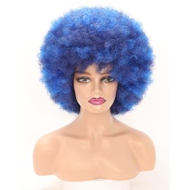 Short Fluffy Afro wigs for Black Women 8 Inch Kinky Curly Puff Synthetic Hair Wigs Heat Resistant Wigs Soft Bouncy Curls Hair Wigs for Cosplay Costume and Daily Party (Blue)
