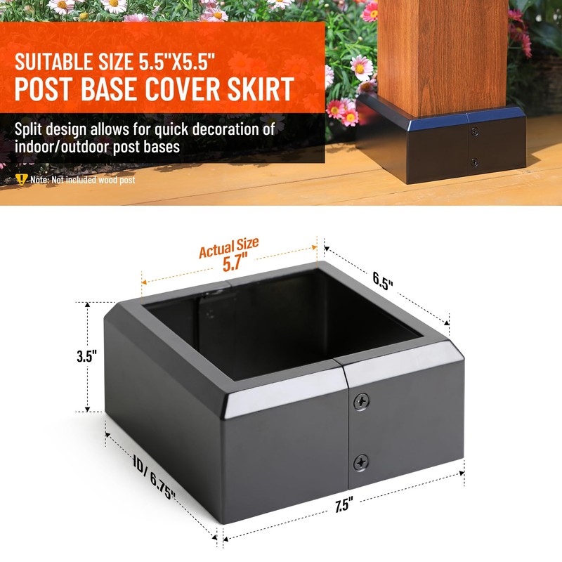 Uphode 6"x6" (Actual: 5.5"x5.5") Deck Post Base Cover Split, Aluminum