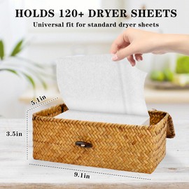 SULICRE Dryer Sheet Holder, Woven Seagrass Dryer Sheet Container with Lid, Farmhouse Dryer Sheet Box Decor, Dryer Balls Dispenser for Laundry Room Organization and Storage-Natural Color