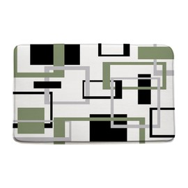 Modern Geometric Bath Mat Sage Green Gray Black Abstract Boho Geometric Vintage Mid Century Farmhouse Microfiber Memory Foam Doormat Bathroom Rug,17.8x29.5 Inch