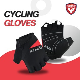 warrior gears Half-Finger Cycling Gloves - Lightweight Bicycle gloves - Anti-Slip Grip & Breathable, Gel-Padded for Shock Absorption - Fingerless Bicycle Short Gloves for Men’s (Red-Black, M)