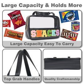 Burskit Snack Bags, Chenille Letter Clear Makeup Bag, Snack Bag for travel, Clear Snack Pouch, Preppy Cosmetic Bag, Sunscreen Bag, Travel Toiletry Bag,Cosmetic Pouch for Women and Girls