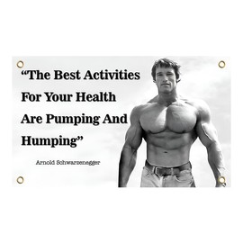LUIVU 3x5 Feet Arnold Schwarzenegger Flag - The Best Activities for Your Health are Pumping and Humping - Inspirational Office Gym Wall Decor Flag with 4 Brass Grommets for College Dorm or Room Decor