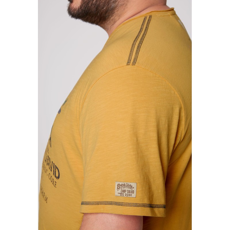 Camp David Mens Distressed V Shirt, Warm Sun