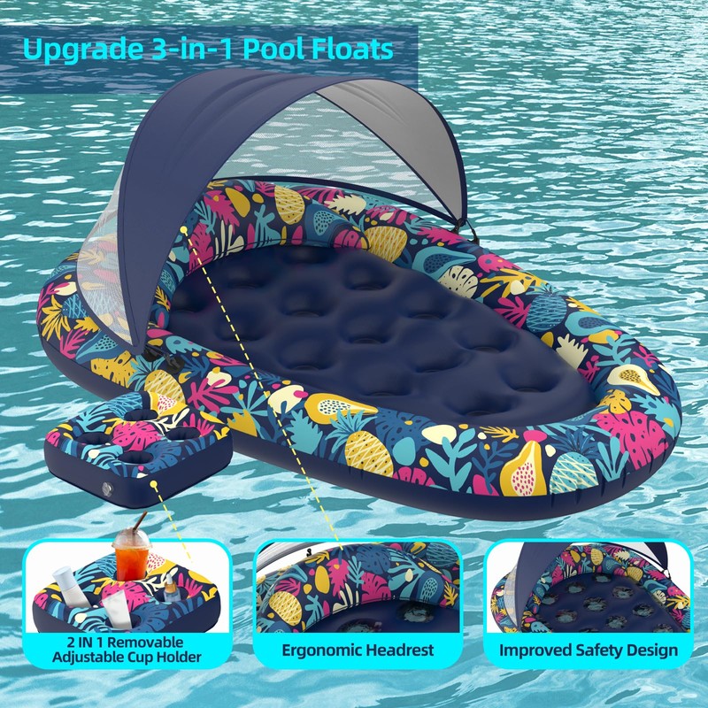 Sunikko X 3-in-1 Pool Floats with Canopy Cup Holder, XL