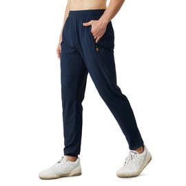 Lunturn Men's Stretch Athletic Pants Lightweight Workout Joggers with Zipper Pockets Navy Blue