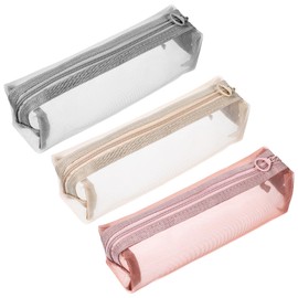 TIESOME 3Pcs Mesh Makeup Brush Bag, Aesthetics Nylon Mesh Zipper Pouch Bags Portable Multi-colors Cosmetic Pouch for Trave Home Office Accessories Organizer