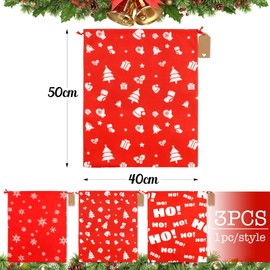 BOFUNX Pack of 3 Christmas Gift Bags, Large Christmas Bags for Filling, Christmas Sack, Gift Wrapping with Gift Tag, 40 x 50 cm