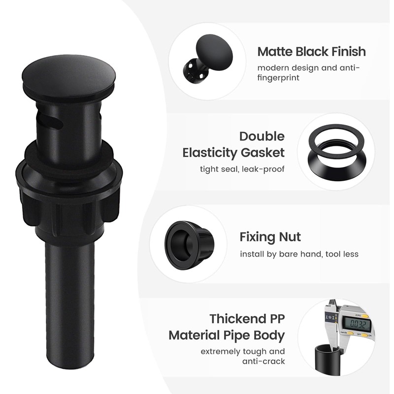 RUITHOE Matte Black Bathroom Sink Drain with Overflow, Bathroom Sink