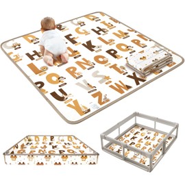 Baby Play Mat for Baby Activity, 50 x 50 Playpen Mat, Foldable Foam Cushioned Playmat, Soft Lightweight Waterproof, Easy to Store Wipeable, Tummy Time & Floor Play, for Babies Infants and Toddler ﻿ ﻿