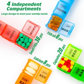 XL Large Weekly Pill Organizer 4 Times a Day, 7-Day Pill Boxes and Organizer AM PM, Big Compartments Pill Case, Monthly Medication Organizer 28 Days Dispenser for Fish Oils