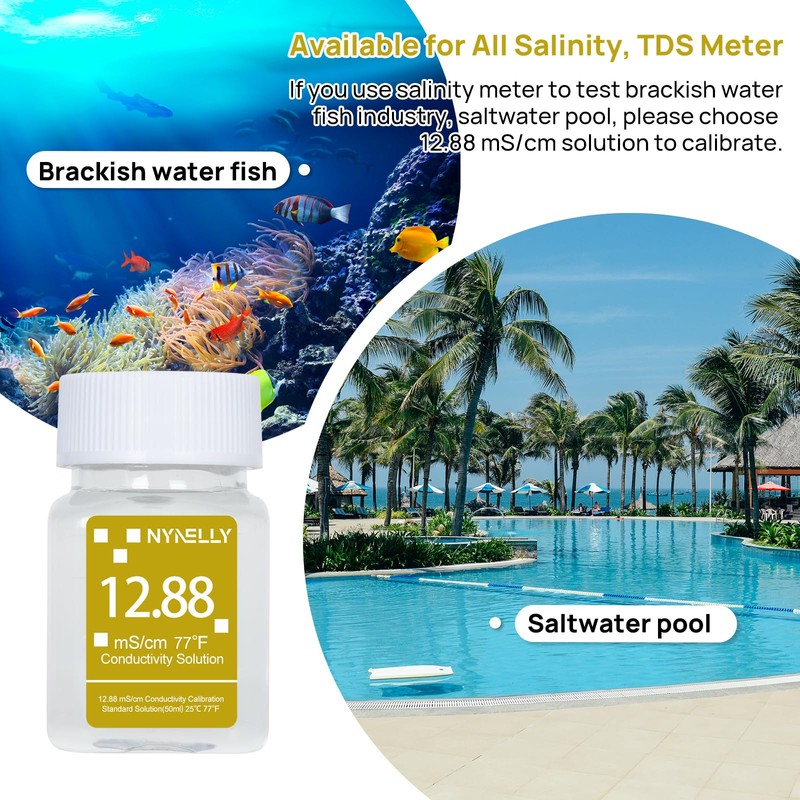 Nynelly 12.88 mS/cm Calibration Solution for Precise Calibration Salinity Tester,