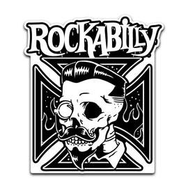 4" Rockabilly Sticker Monocle Dapper Skull Iron Cross Bearded Skeleton Psychobilly Horror Punk Waterproof Sticker for Car Auto or Laptop Decal