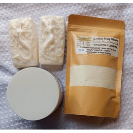 Goddess Body Rituals Organic Gift Set Tangerine Jasmine Bath Salt. 2 Mermaid Soap & Shea Body Polish