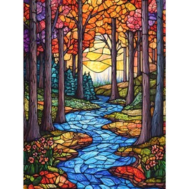 HEIBAGO 5D Diamond Painting Baum mit Glasmalerei, Full Drill Diamant Painting Sets Für Erwachsene, DIY Cross Embroidery Diamant Kunst Landschaft Diamond Art Bilder Für Home Wand Dekor 30 * 40cm