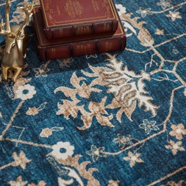 jinchan Runner Rug 3'x10' Washable Hallway Rug Vintage Floral Print Rug Kitchen Runner Rug Indoor Oriental Boho Rug Non Slip Classic Rug Retro Carpet for Bedroom Laundry Living Room 3x10ft Navy Blue