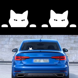 TOMALL 2PCS 5.5'' Cat Peeking Car Stickers Cat Watching Vinyl Reflective Decals Waterproof Funny Self-Adhesive for Car Window Bumper Laptop Motorcycle (White)