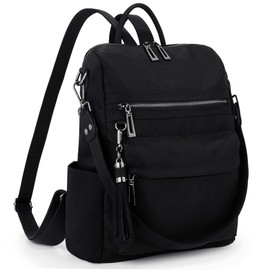 UTO Backpack Purse for Women Convertible Ladies Rucksack Tassels Shoulder Bag Nylon Black