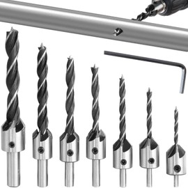 KEWAYO HSS 5 Flute Countersink Drill Bit Set Screwdriver Reamer Wood Processing Countersink Drill Tool, 3-10 mm