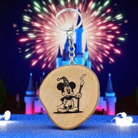 Promotech Mickey the Wizard Handmade Laser Engraved Unique Wooden Keyring