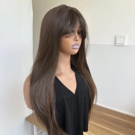 WigsA Mixed Brown Cosplay Wigs With Bangs Long Straight Heat Resistant Synthetic Hair