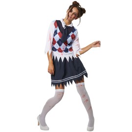 dressforfun 900433 - Women's Scary Schoolgirl Costume in Scary Look with Blood Stains (L | No. 302227)
