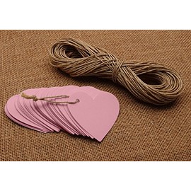 100 Pcs Heart Shape Blank Cardstock Tags Bonbonniere Wedding Favor Gift Tag with Free Natural Jute Twine - Colors Available