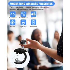 Rechargeable Finger Ring Presentation Clicker, 2-in-1 USB Type C Laser Pointer for Presentations with Volume Control,Clicker for Powerpoint Presentations Slide Advancer for Mac, Computer, Laptop