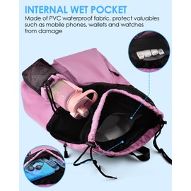 BROTOU Drawstring Mesh Swimming Bag, 30 Litre Water Sports Backpack with Wet/Dry Pocket, Multifunctional Sports Bag for Kids, Adults, Swimming, Surfing, Beach, Travel (Light Pink)