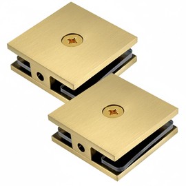 NovaNectar Brass Glass Clamp, Hole-in Fixed Panel U-Clamp,Square Screen Door Hardware for Bathroom,for 5/16" to 1/2" (8 to 12 mm) Tempered Glass (2 pcs-Gold)