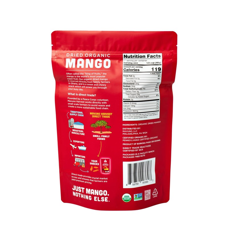 Mavuno Harvest Mango Dried Fruit Snacks | Unsweetened Organic Dried
