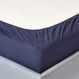 HOMESCAPES Percale Fitted Sheet, Dark Blue, 160 x 200 cm, Flat Sheet Egyptian Cotton, Fitted Sheet with Elastic Band, 200 Thread Count