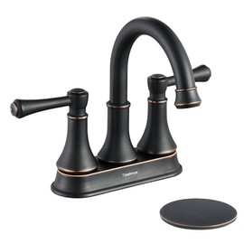TimeArrow Oil Rubbed Bronze 2 Handle Centerset Bathroom Sink Faucet with Pop up Drain, High Arc Modern 4 Inch Bathroom Vanity Lavatory Faucet for 3 Holes with Brass 360° Swivel Spout, TAF067Y-ORB