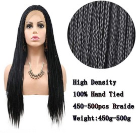 Black Braided Wigs for Black Women Long Knotless Box Braid Wig Handmade Full Lace Front Braided Wigs Natural Hairline Synthetic Cornrow Glueless Braids Wig Heat Resistant Fiber Hair Cosplay Daily 20Inch