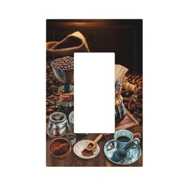 LuHuoLu Decorative Outlet Covers Retro Coffee Maker Beans Cup 1 Gang Single Decora GFCI Device Light Switch Covers Plate 1 Rocker Wall Plate Jumbo Faceplate for Kirchen Decor