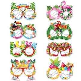 Palumma 16 Pcs Paper Summer Luau Glasses, Beach Birthday Party Flamingo Glasses, Flamingo Birthday Decorations Luau Party Decorations