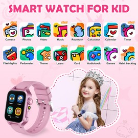 Children's Smartwatch for Boys and Girls, 35 Puzzle Games, 3 Sports Modes Without App, HD Camera Music Pedometer Torch Alarm Clock, Children's Gifts for Teenagers from 5 Years (Pink)