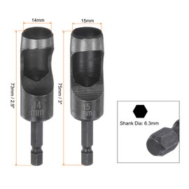sourcing map Leather Hollow Punch Set 1/4 Hex Shank for Drills, 14mm 15mm Dia Rotary Hole Punches for Thick Fabrics Leathercraft Working