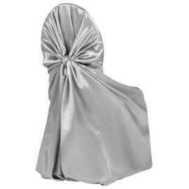 RCZ Décor Universal Satin Silver Self Tie Chair Cover - 55" x 47" (1 Pc.) - Perfect Fit on Most Chairs, Perfect for Weddings and Events