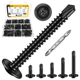 400Pcs Black Self Tapping Screws for Metal, 10 Sz #8#10 Length 1/2" to 1-1/4", Sheet Metal Screws for Metal Wood & Plastic, 410 Stainless Steel Self Drilling Screws, Black Oxide Truss Head by Mywish