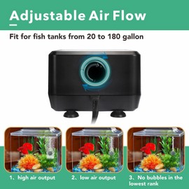 hygger Adjustable 5 W Aquarium Air Pump with 2 Ports for 20-180 Gallon Fish Tank 160 GPH Aquatic Aerator Oxygen Pump (5 W up to 180 Gallon)