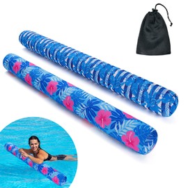 Inflatable Swimming Pool Noodle, 2 Pack Soft Fabric Quick Drying Covered Large Pool Floats Noodles, Premium Buoyancy Swim PoolFloats with Portable Storage Bag for Pool Party Toy（Tropical/Plants）