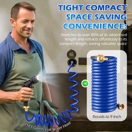 RV Exterior Shower Hose 15FT Coil Water Hose with 1/2" Adapter, Blue