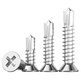 Ctyjia Pack of 100 Self-Drilling Screws, M4.2 x 16 mm Metal Screws, Stainless Steel Drilling Screws, Cross Countersunk Drill for Plasterboard, Wood, Metal