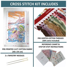 CRAFTiDA Cross Stitch Kits for Adults Pre-Printed Stamped Embroidery Kit 11CT 40x59cm DIY Craft Kit (Sea Shells)