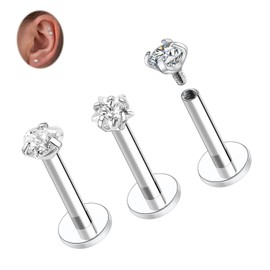 hengkaixuan G23 Titanium Labret Stud Earrings Lip Piercings Cartilage Earrings Helix Stud Earrings with Internal Thread Monroe Medusa Ring 18G 16G Tragus Conch Stud Earrings with CZ for Women Men 3