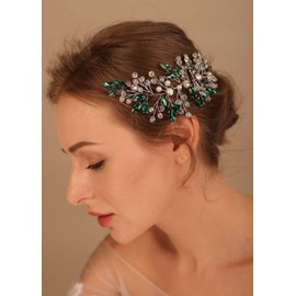 Deniferymakeup Pink Crystal Headpiece Bridal Hair Piece Rose Opal Crystal Wedding hair piece Opal Bridal Hairband Wedding Hair Accessory (Green)