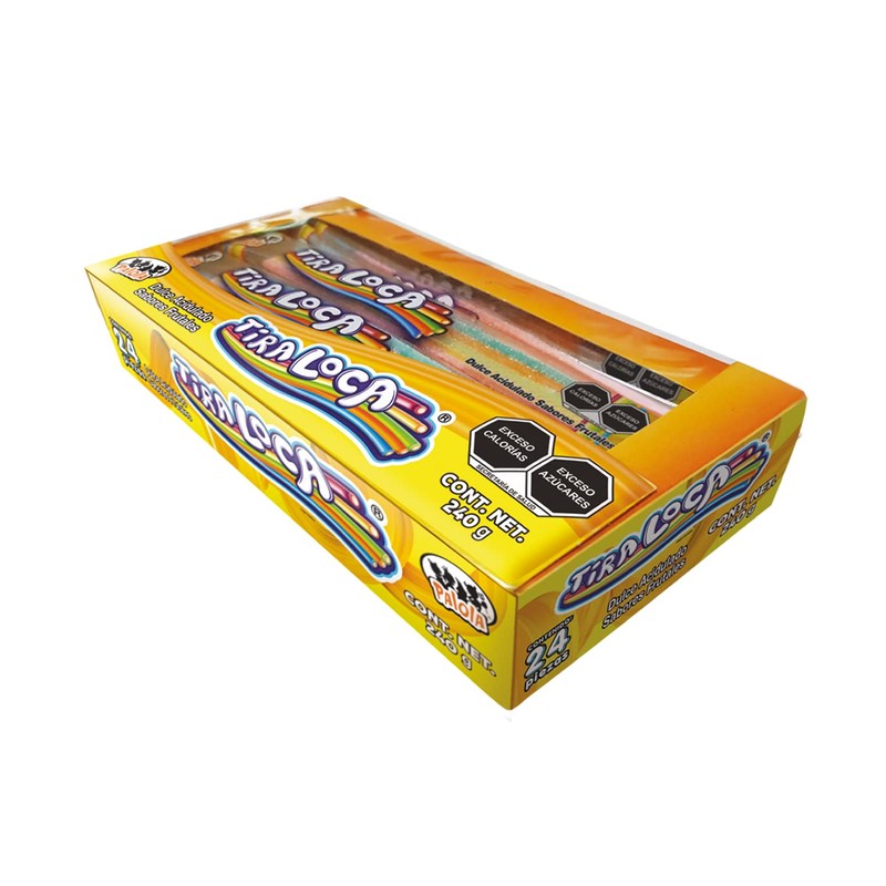 Tira Loca 24 piezas, Dulce Acidulado Sabores Frutales, Las Delicias,